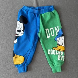 Disney Jogger Sweatpants Kids 3-4Y Blue Green Mickey Donald Colorblock retro 90s